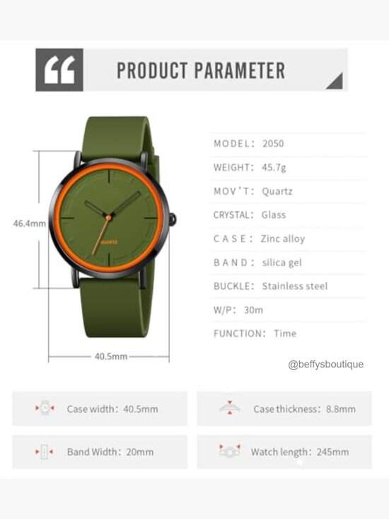 Unisex Silicone Strap Quartz Watch Water Resistant 40mm